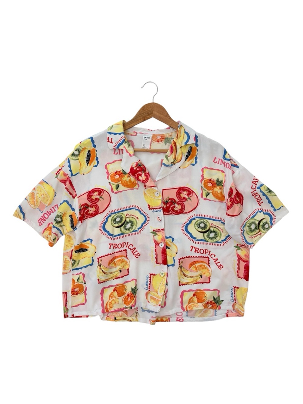 Tropical Fruit Print Short-Sleeve Shirt - White/Multicolor